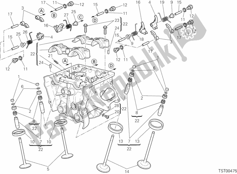 All parts for the Vertical Cylinder Head of the Ducati Multistrada 1200 S GT 2013